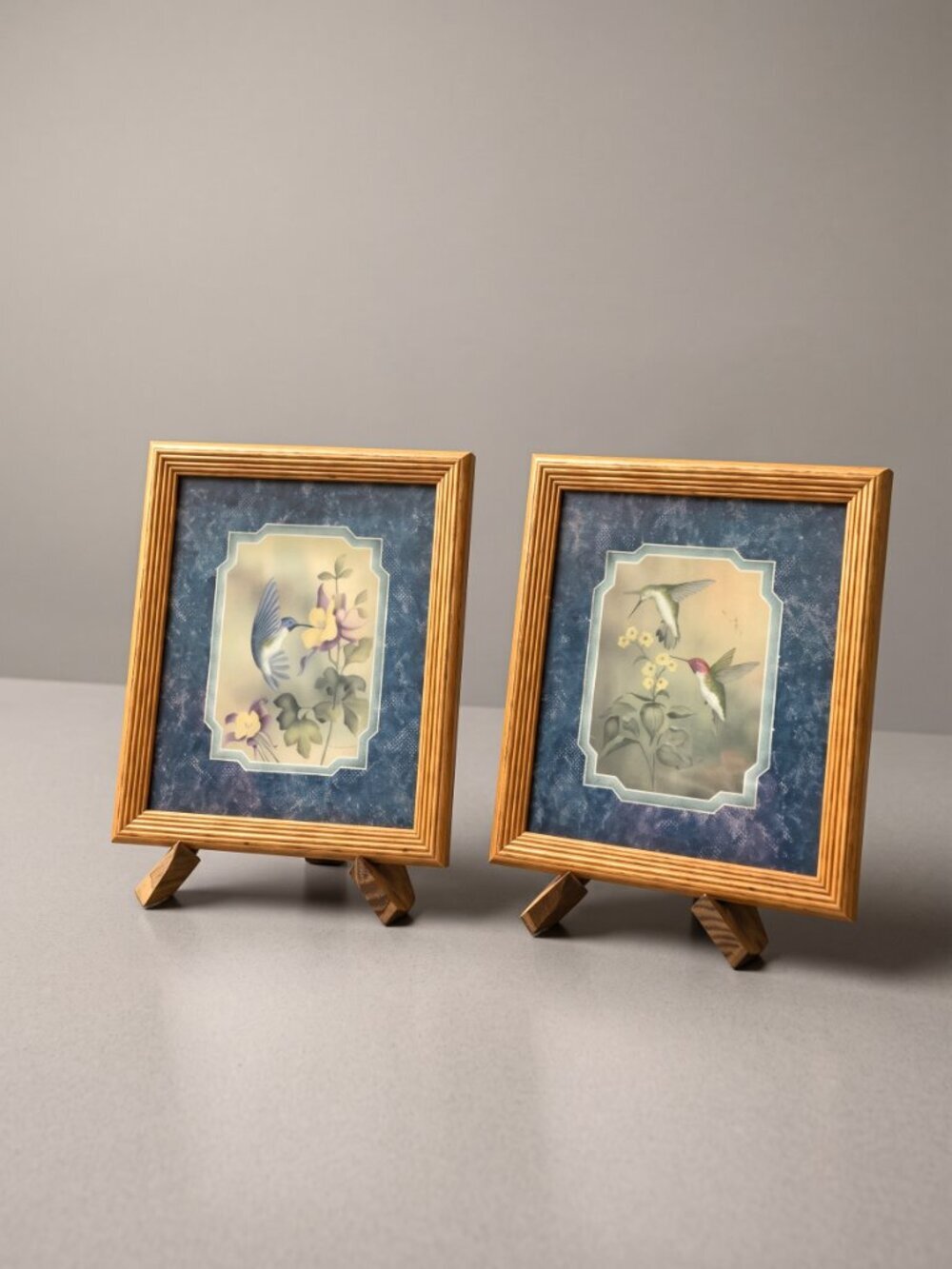 VTG Framed Hummingbird Botanical Prints Set of 2 Wood Frames Cottage Decor